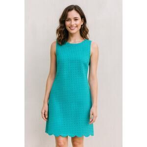Cynthia Rowley Eyelet Cotton Shift Dress Scallop Hem Summer Resort Cruise 4